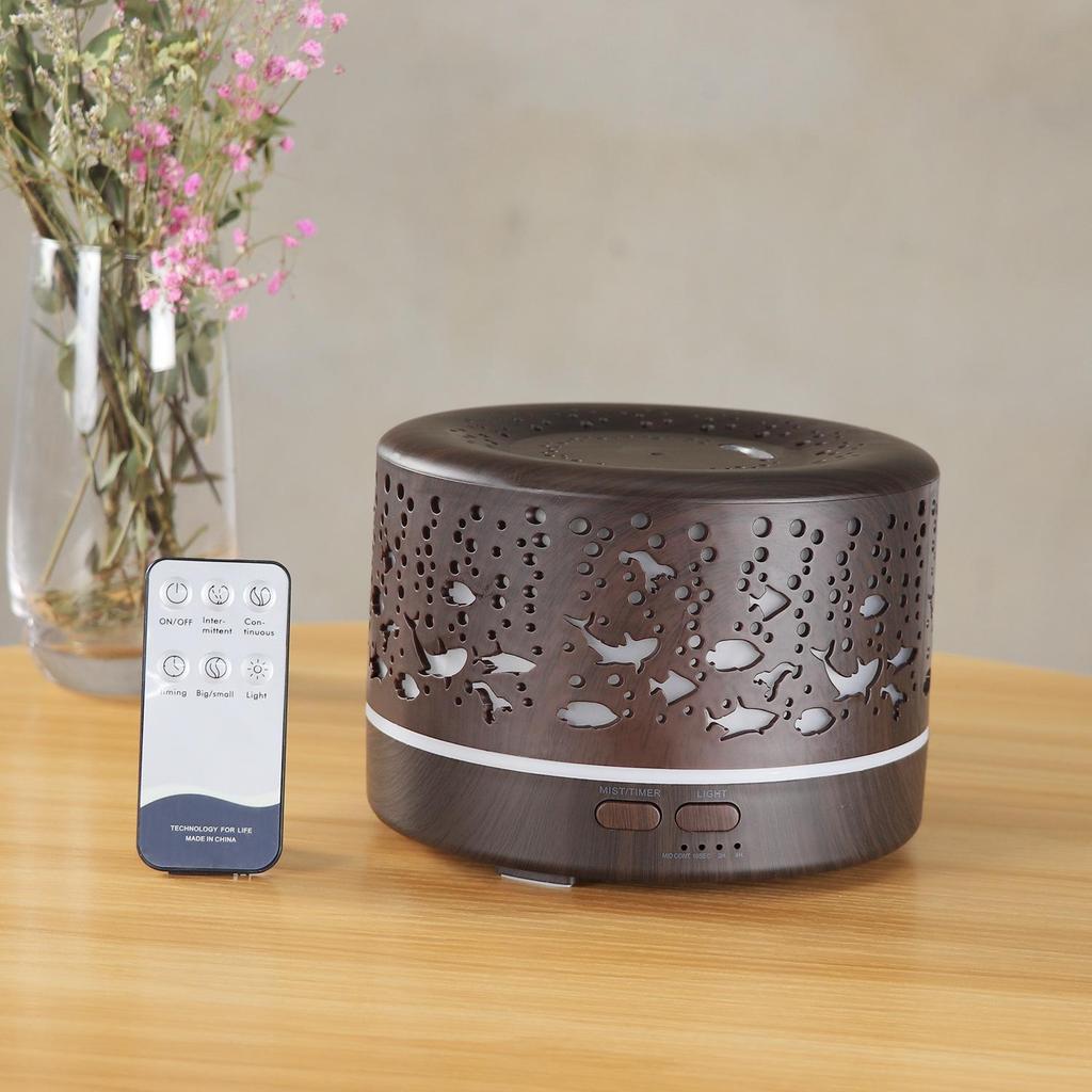 Smart Remote-Controlled Wood Grain Ocean Fish Aroma Diffuser & Humidifier