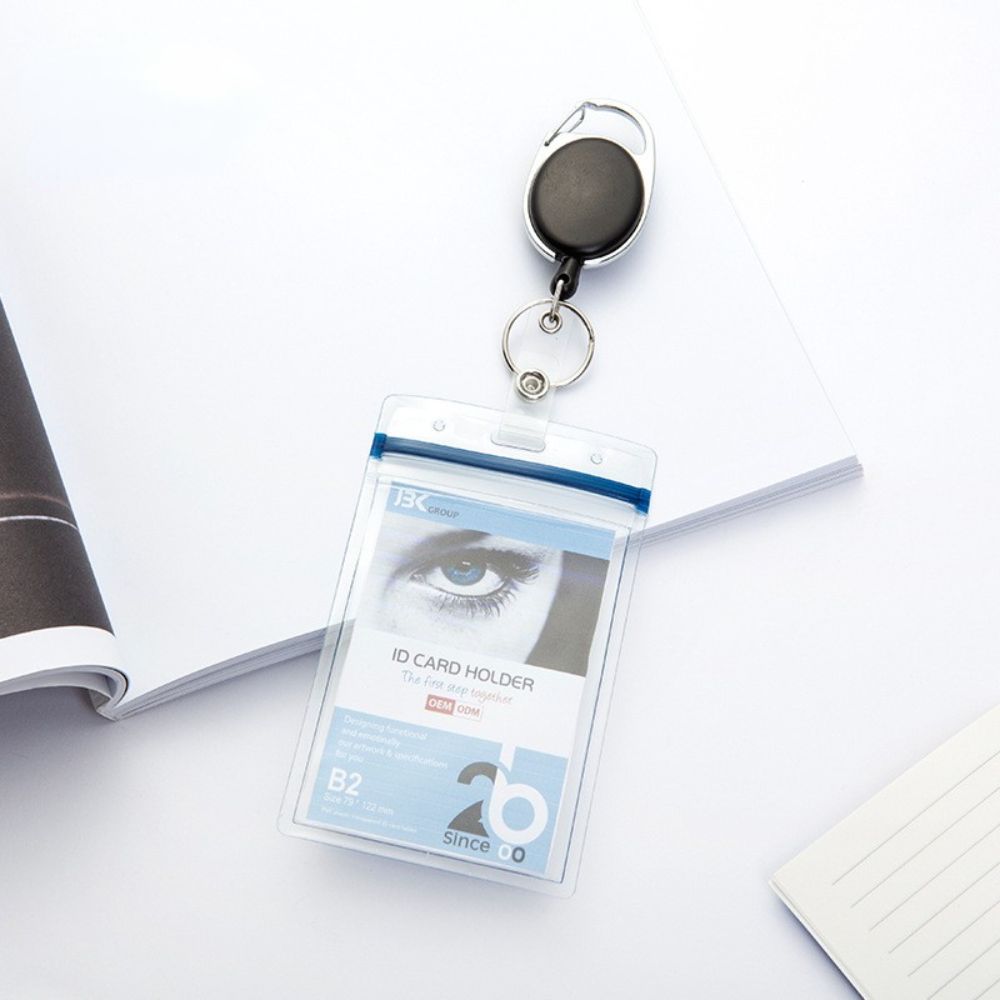 Reel Retract Lanyard Name Tag Easy Pull Buckle Card Holder Badge Reel Clip Carabiner Keychain