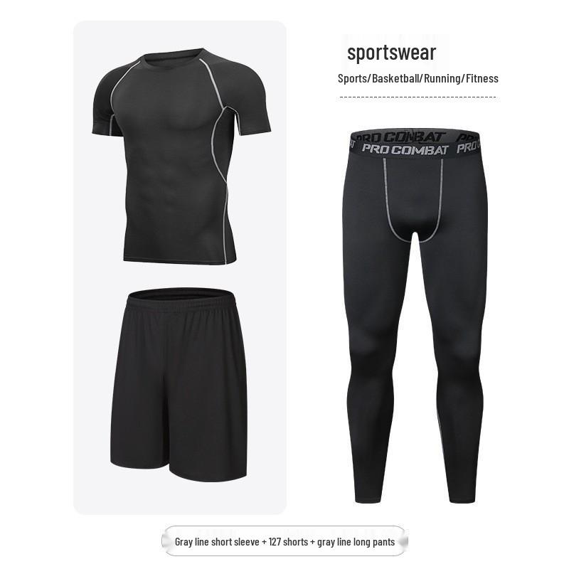 Men's Quick-Dry Sports Suit: Tight-Fitting Running & Basketball Three-Piece Set (Breathable Long Sleeve Top & Pants)