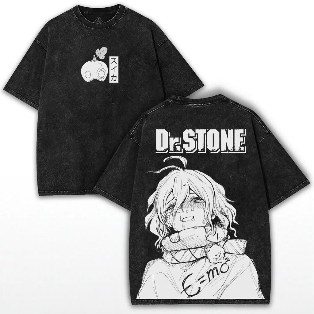 Suika Dr.STONE Anime Printed T-shirt Vintage Y2k Washed Oversized Tee Shirt Summer Short Sleeve Cotton Tops Men Women Clothing