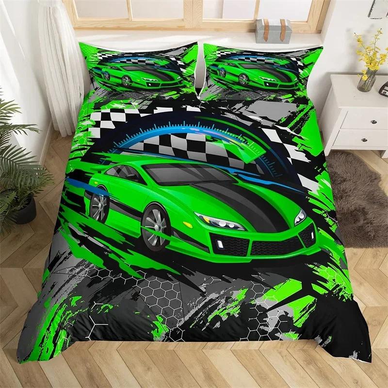 Racing Car Duvet Cover Kids Extreme Sports Game Quilt Cover Twin For Boys Microfiber Cool Speed Automobile Honeycomb Bedding Set