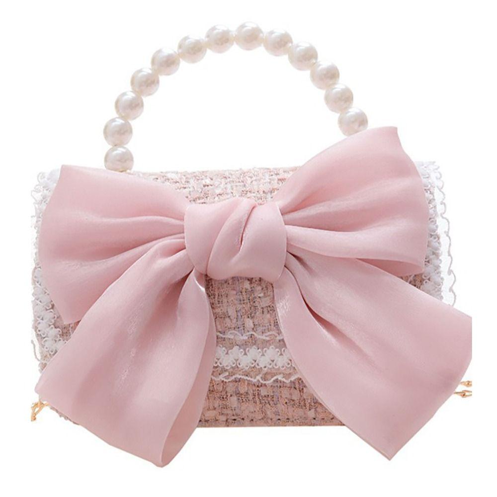 Fashion Synthetic Leather Princess Bag Pearl Decorated Handheld Pearl Handbag Children's Fashion Bag Girl