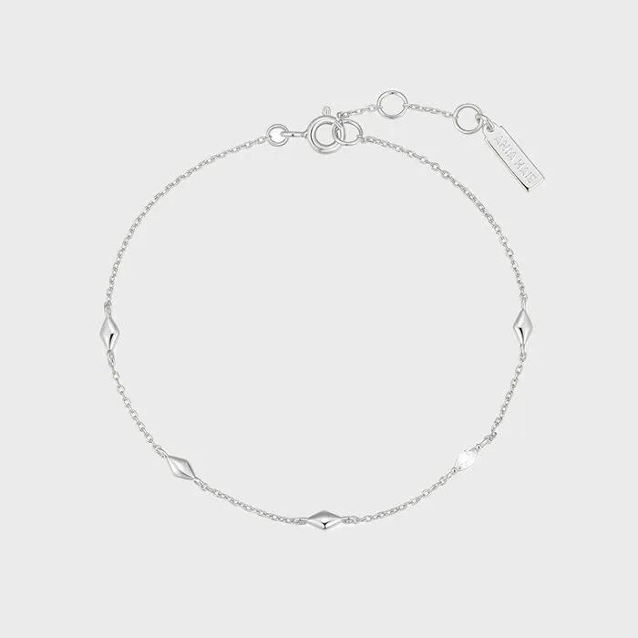 Silver Multi Diamond Shape Station 925 Silver Bracelet B066-03H.