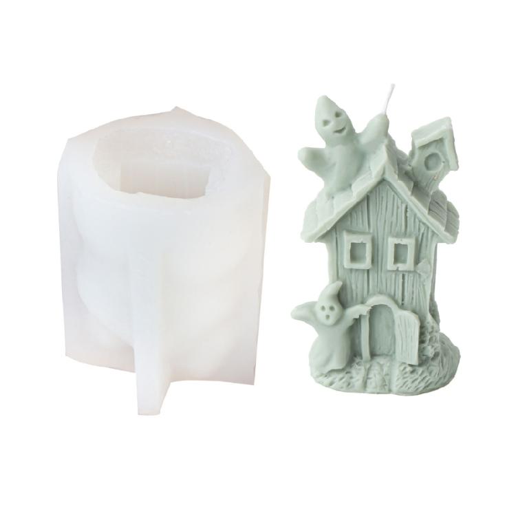 Easy Demold Silicone Candle Maker Reusable Halloween Themed Candle Mould Ghostly House and Tombstone Candle Mold