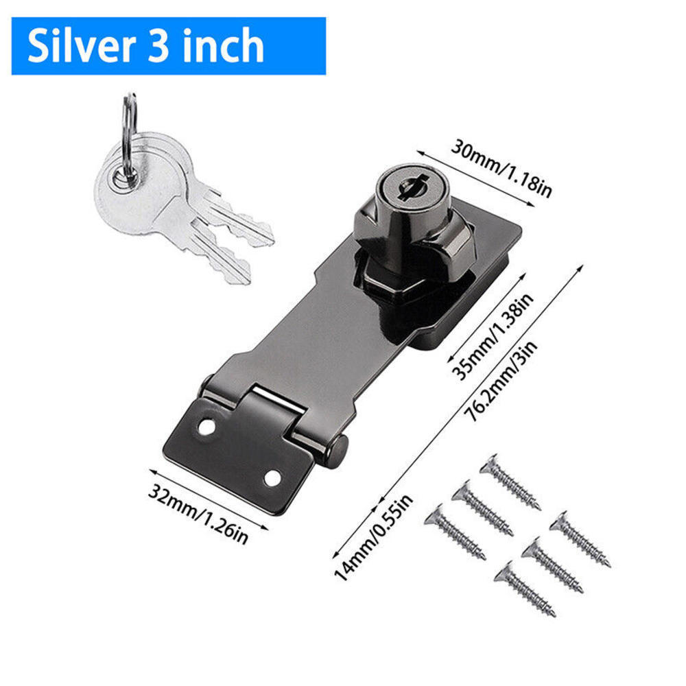 2.5/3/4inch Heavy Duty Locking Hasp with Keys Padlock Cupboard Drawer Wooden Box Lock Self Locking Security Staple Hardware