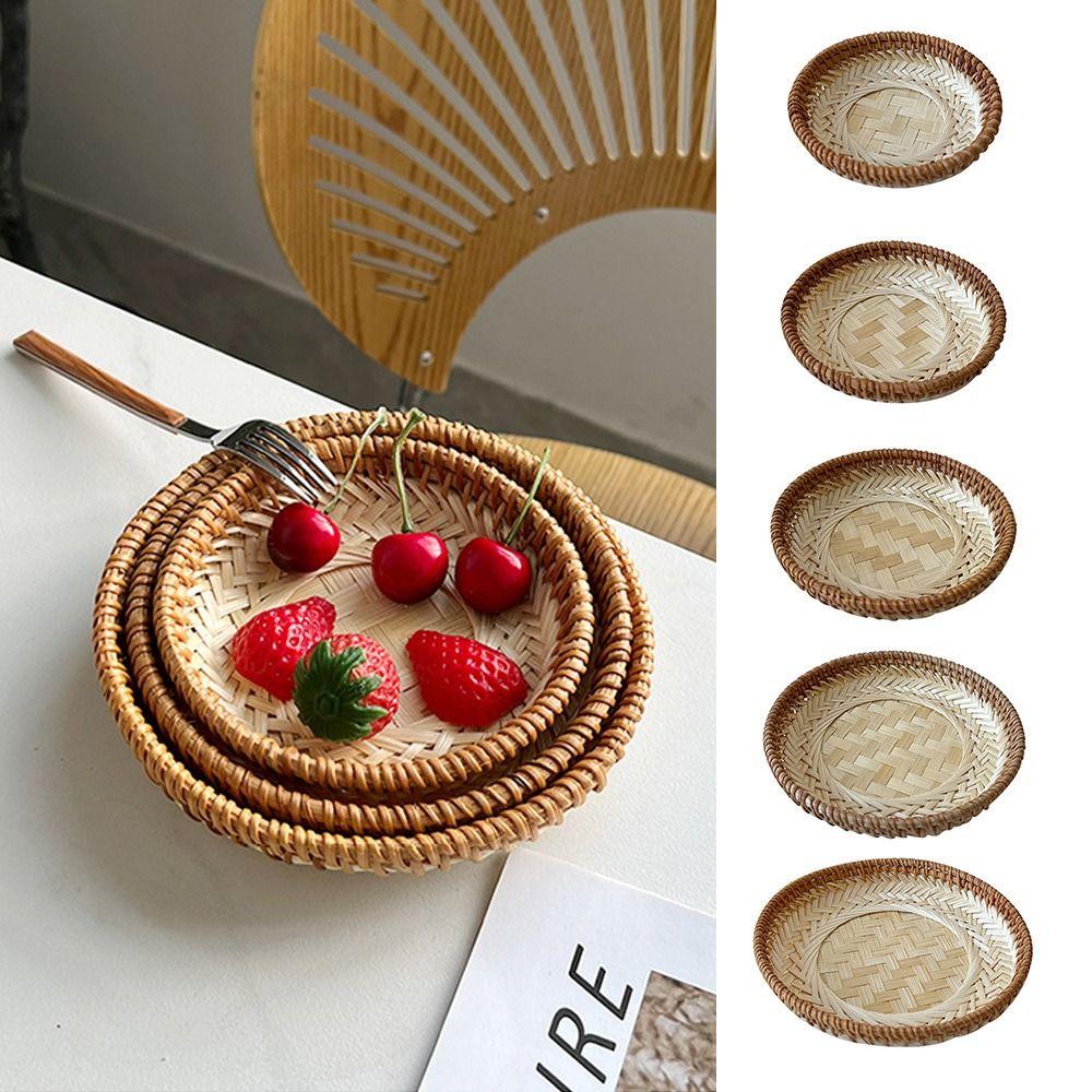 

Round Storage Basket Brown&Beige Weaving Tray High Quality Display Platter Home Shop Hotel XL