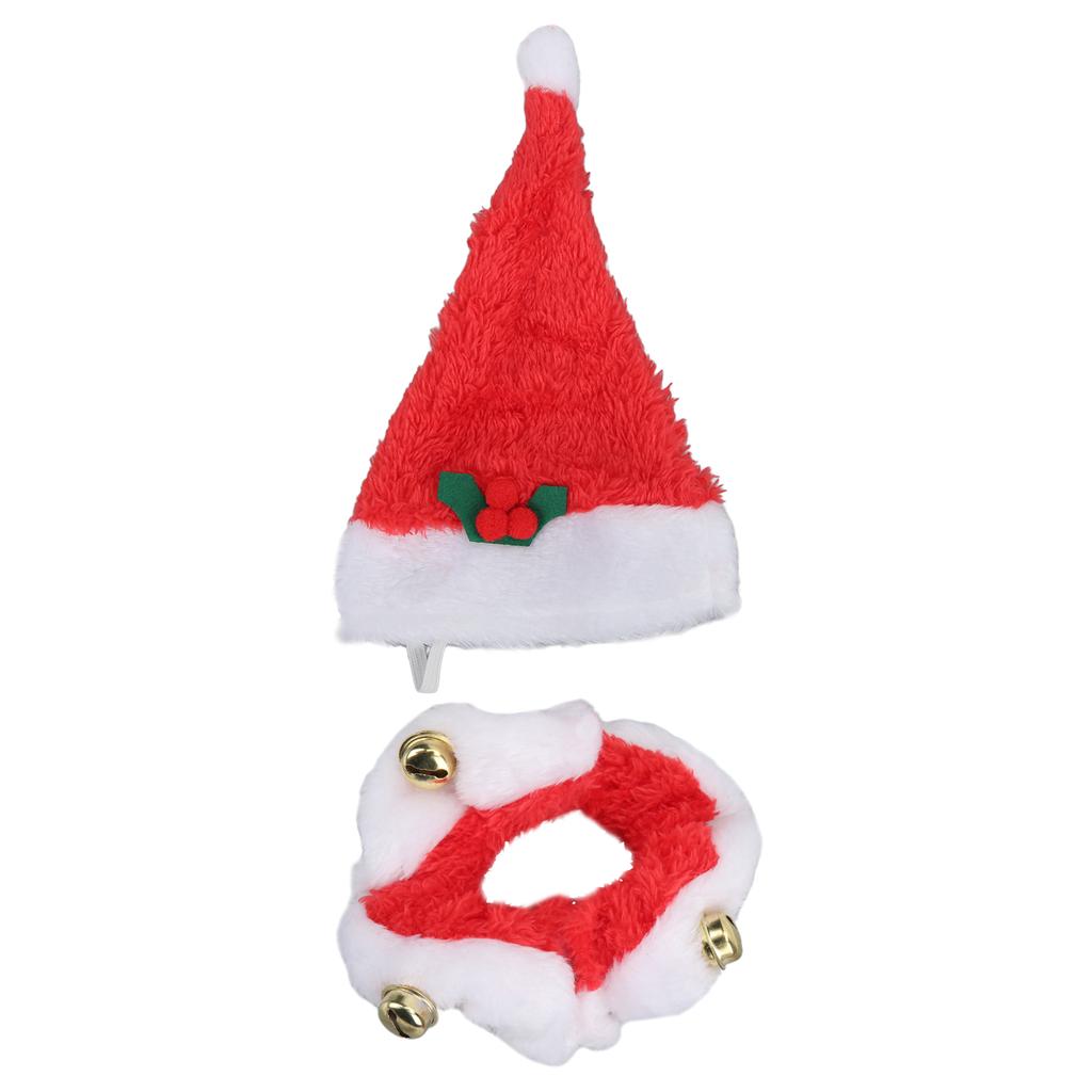 2 Sets Dog Christmas Hat Collar Santa Cat Costumes with Bells for Cats Small DogsS