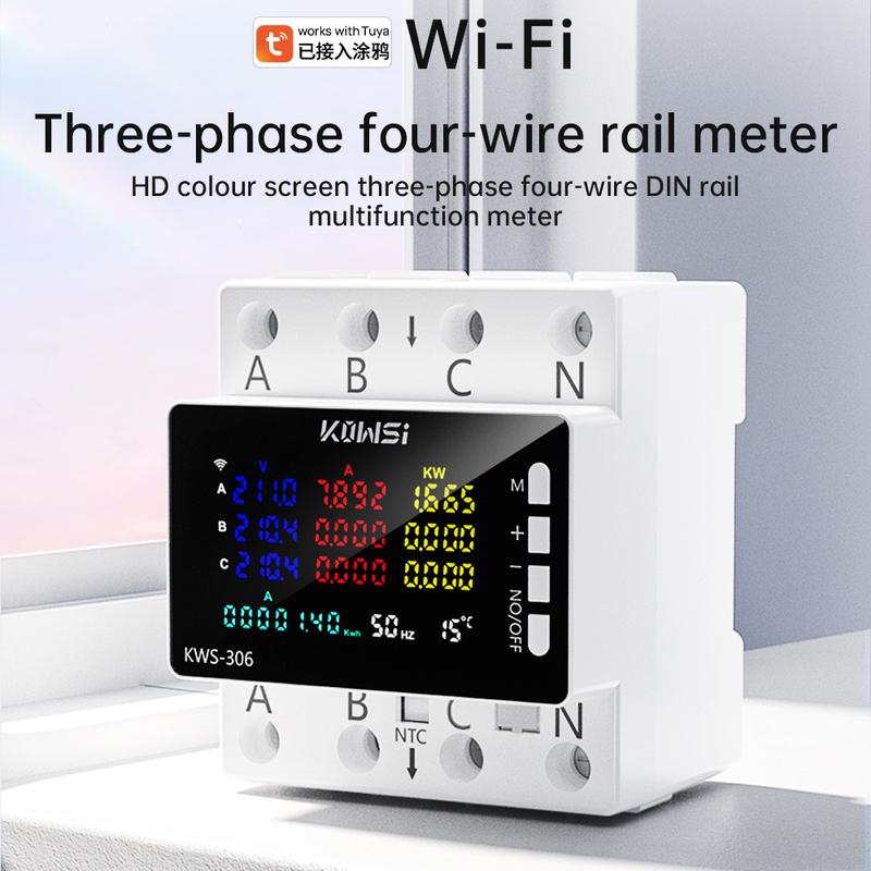 AC 85-290V 80A Tuya WIFI Chytrý jistič Třífázový 4vodičový Lištový voltmetr KWH Měřič spotřeby energie Dálkové ovládání přes aplikaci