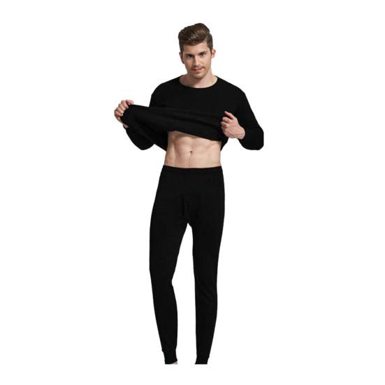 2 Pcs/Set Winter Men Thermal Underwear Set Round Neck Long Sleeve Warm Thick Pure Color Slim Fit Elastic Open Crotch Men Pajamas Set Homewear Clothing