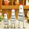 Rustic Wooden Kitchen Decor 3Pcs Hand-Painted Chicken Figurine Set, Cute Animal Desktop with Striped Black Pastoral Style Table Decoration &