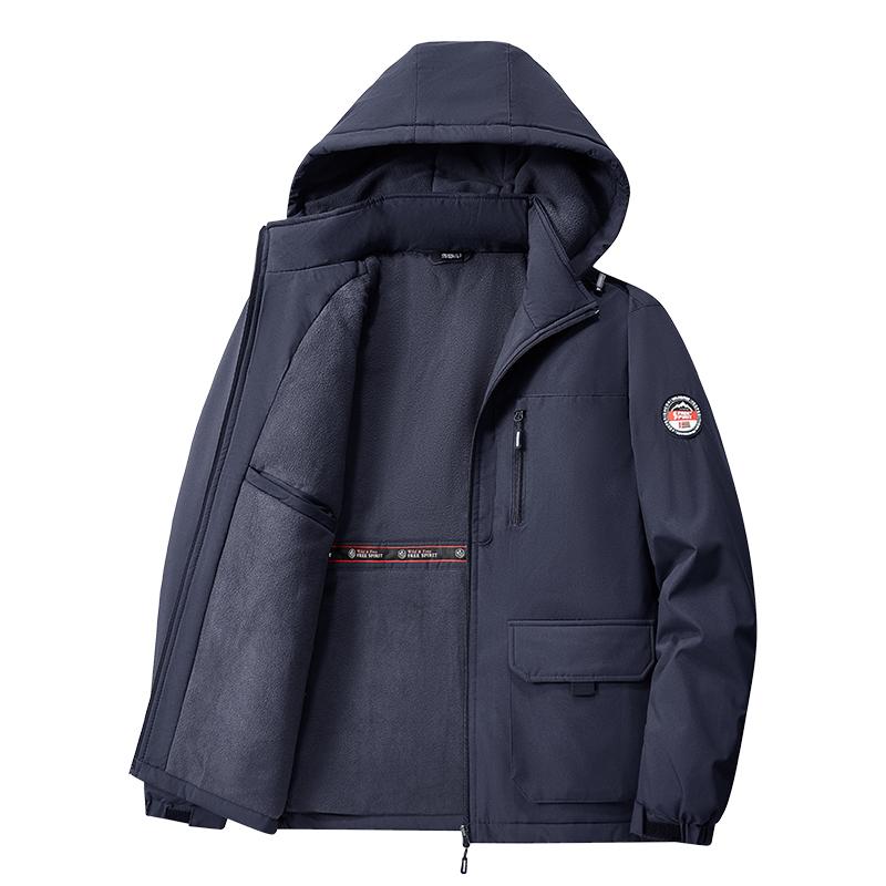Men Outdoor Jacket Fleece Lined Thick Warm Winter Jacket Hiking Camping Windbreaker Plus Size Outwear Hooded Coat