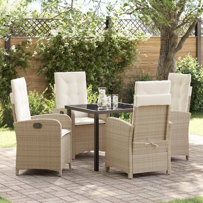 VidaXL Ensemble de salle à manger de jardin 5 pièces avec coussins en poly rattan beige 3380282