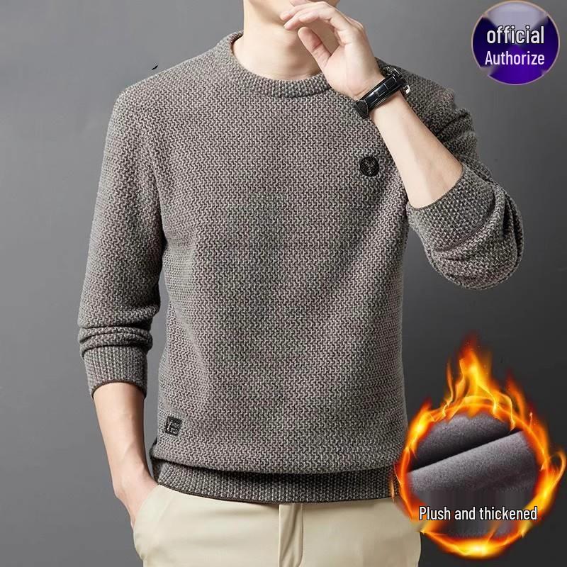 Men's 2023 Chenille Sweater: Fleece-Lined, Thickened, Round Neck, Warm Half-High Collar for Autumn/Winter.