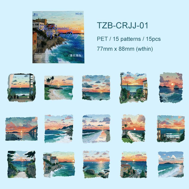 JIANWU The Remains of The Day Series Vintage Forest Sea Night Landscape Material Collage PET Sticker Creative Journal Stationery