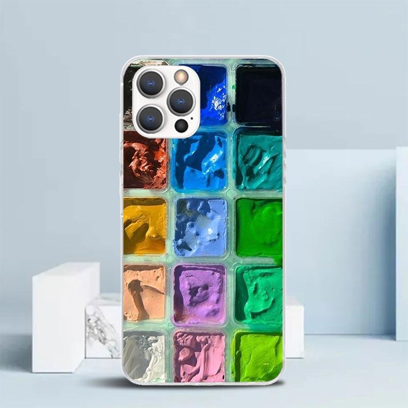Aquarellfarben Set Farbpalette Malbox Weiche Hülle für iPhone 16 17 Air 15 14 Pro Max 16E Handyhülle 13 Mini 12 11 7 SE 8 Pri