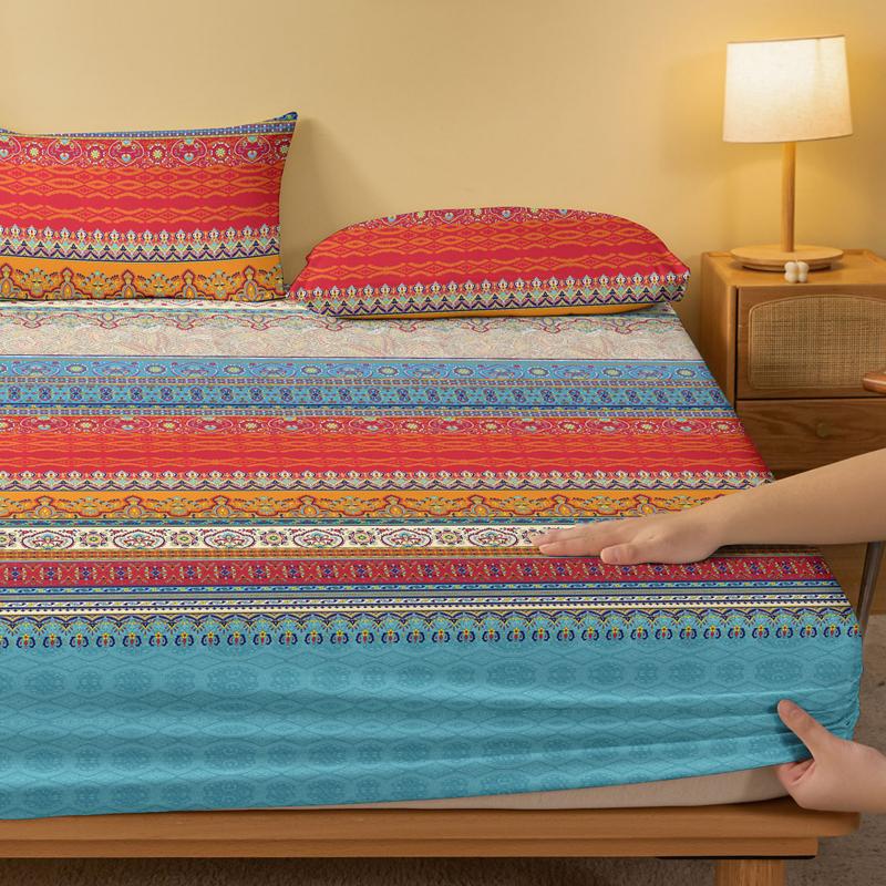 1 Simple Modern Bohemia Printed Matte Fitted Sheet, Bedroom Printed Bed Cover, Bedding (Excluding Pillowcases)