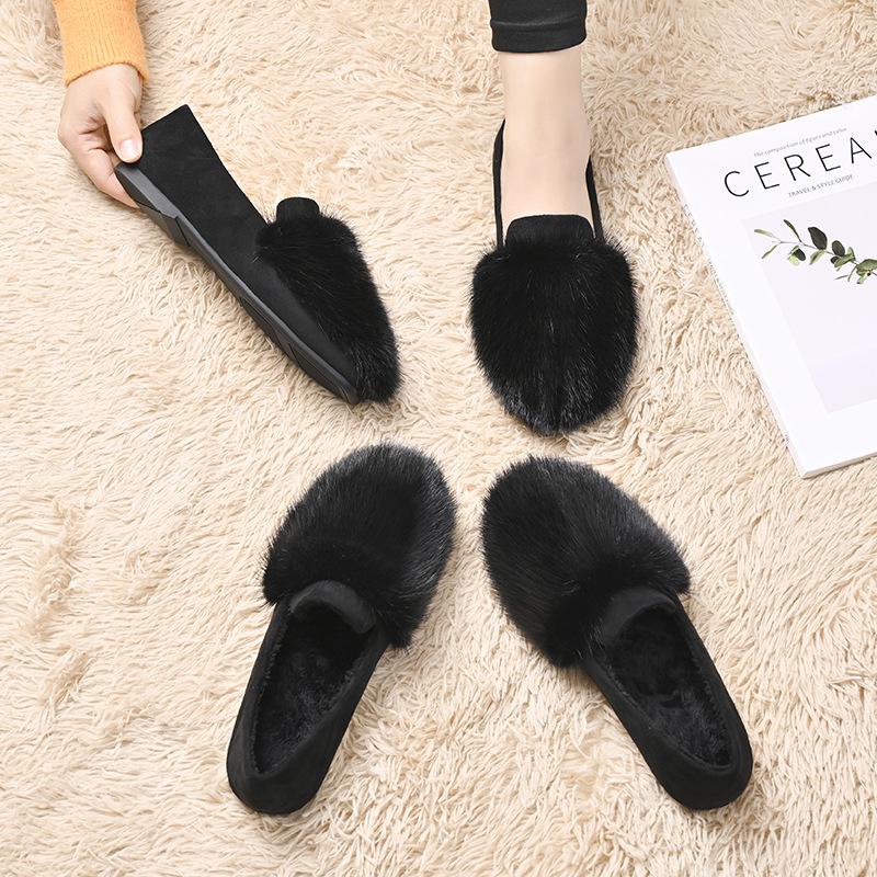 Mao Mao 2025 Korean Style Mink Fur Thick Sole Women's Winter Shoes - Versatile, Comfortable, Plus Velvet, Ideal for Pregnant Women