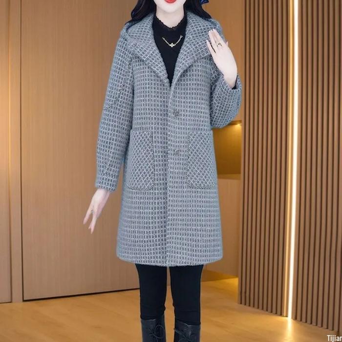

Women s Elegant Woolen Coat - French Fashion, Autumn/Winter, Slimming Trench for Young Mothers, Flaw-Concealing Style. L серый
