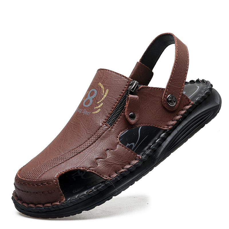 Men s 2026 Summer Genuine Leather Outdoor Beach Flip-Flops 41