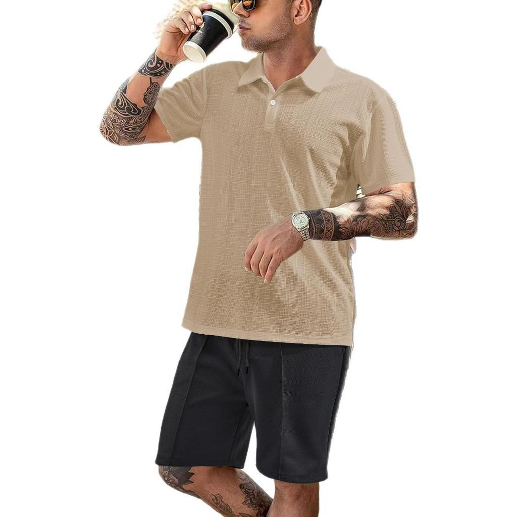 New Arrival Men's Summer Lightweight Solid-Colour Short-Sleeved Small-Check Collared Shirt