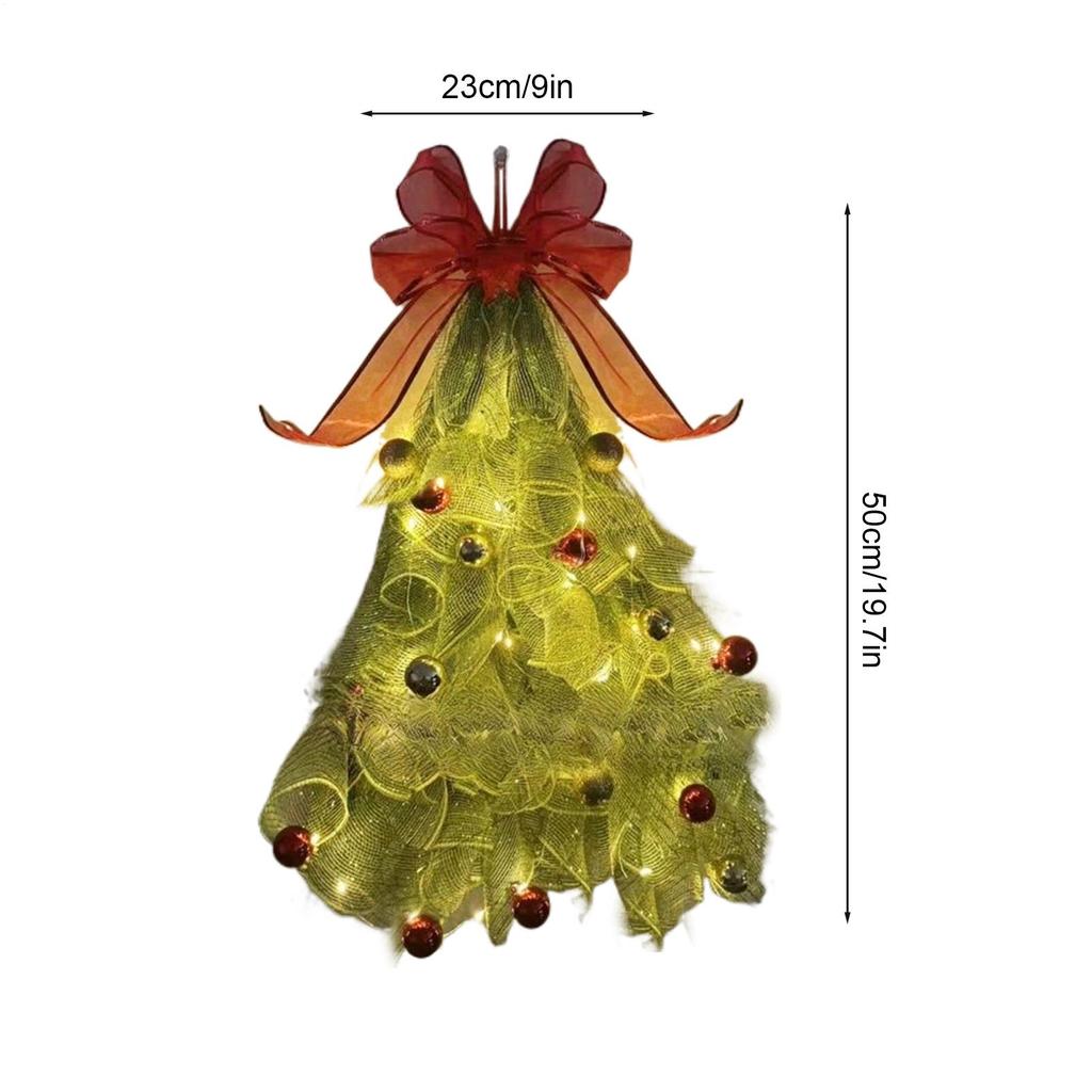 LED Illuminated Christmas Tree Wreath Door Decoration Realistic Pines Christmas Tree With Bow String Pine Garland Ornaments