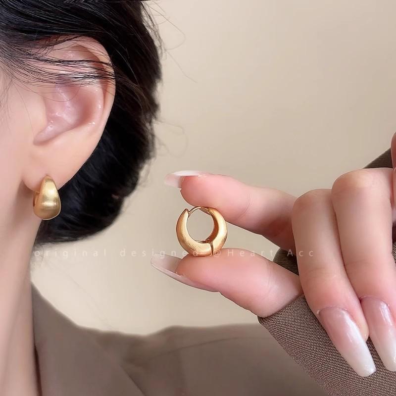 Korean Style Simple Brushed Hoop Earrings for Women - Elegant and Versatile Design