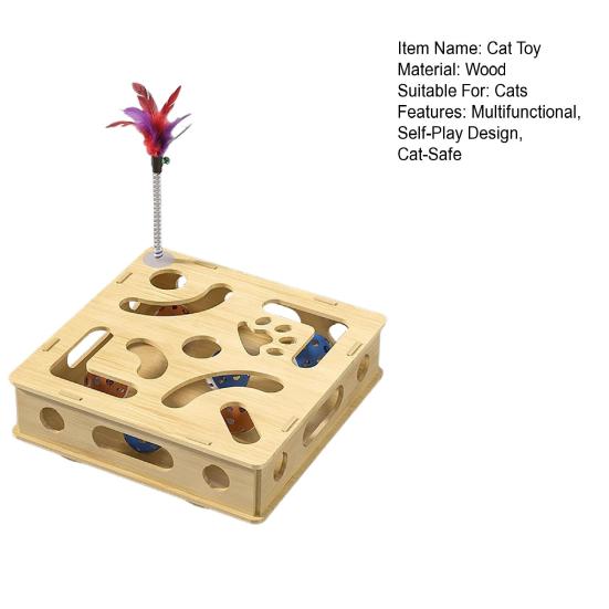 Cat Scratch Puzzle Box Interactive Enrichment Box Cat Nail File Self-Play Maze Box with Bell Balls Scratcher for Cats Hunting Mental Stimulation