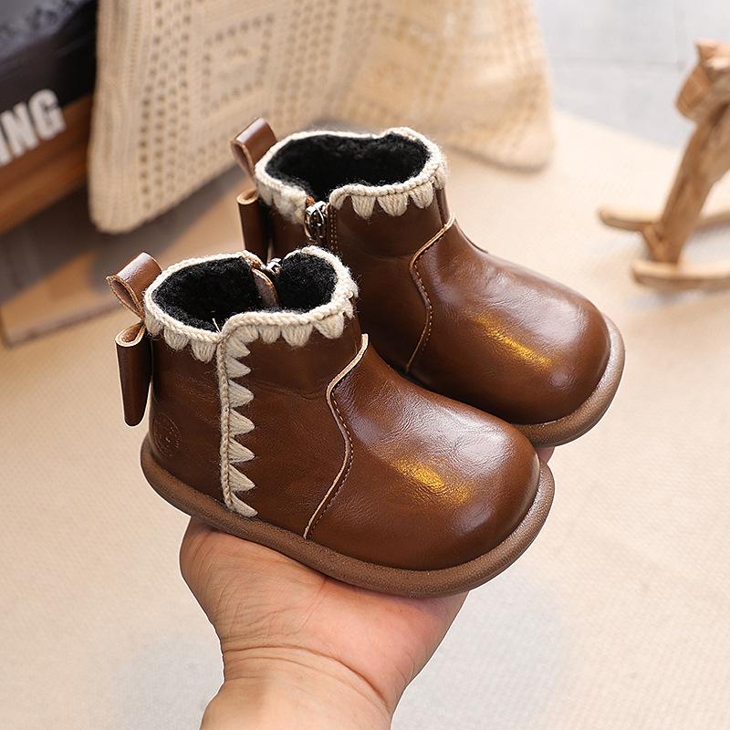 Winter Fleece-lined Cotton Shoes for Children Princess Shoes Warm Short Boots Non-slip Soft-soled Big Cotton Boots