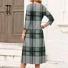 Lässiges Damen-Karo-Kleid mit V-Ausschnitt und Dreiviertelärm
