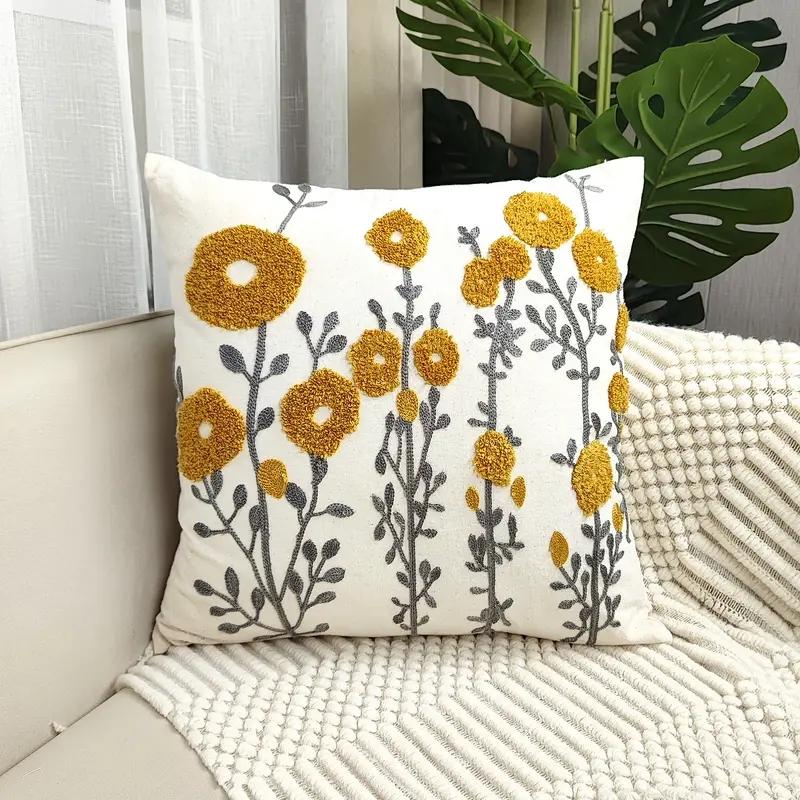 1pc Boho Floral Tufted Decorative Throw Pillow Cover-EmbroideredCotton Cushion Cover for Couch, Sofa, and Bed - Soft and Stylish