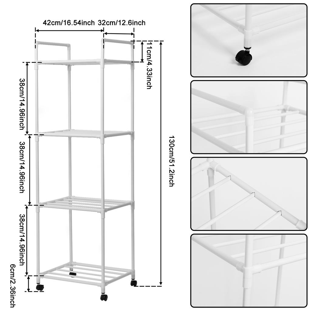 4/5-Layers Kitchen Rolling Storage Rack Movable Multipurpose Trolley Household Organizer Shelf for Bathroom Bedroom Living Room