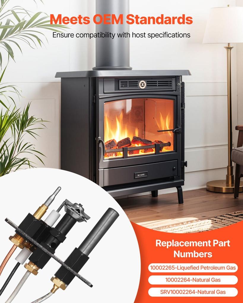 Gas Pilot Assembly, OE 10002265, 10002264, SRV10002264 Fireplace Gas Pilot Assembly, Natural Gas & LPG Ignition Replacement, Fit Majestic, Vermont