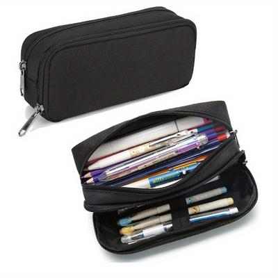 Big Capacity Pencil Case Black Storage Pouch Portable Marker Pen Pouch Simple Stationery Bag School Office Organizer Bag
