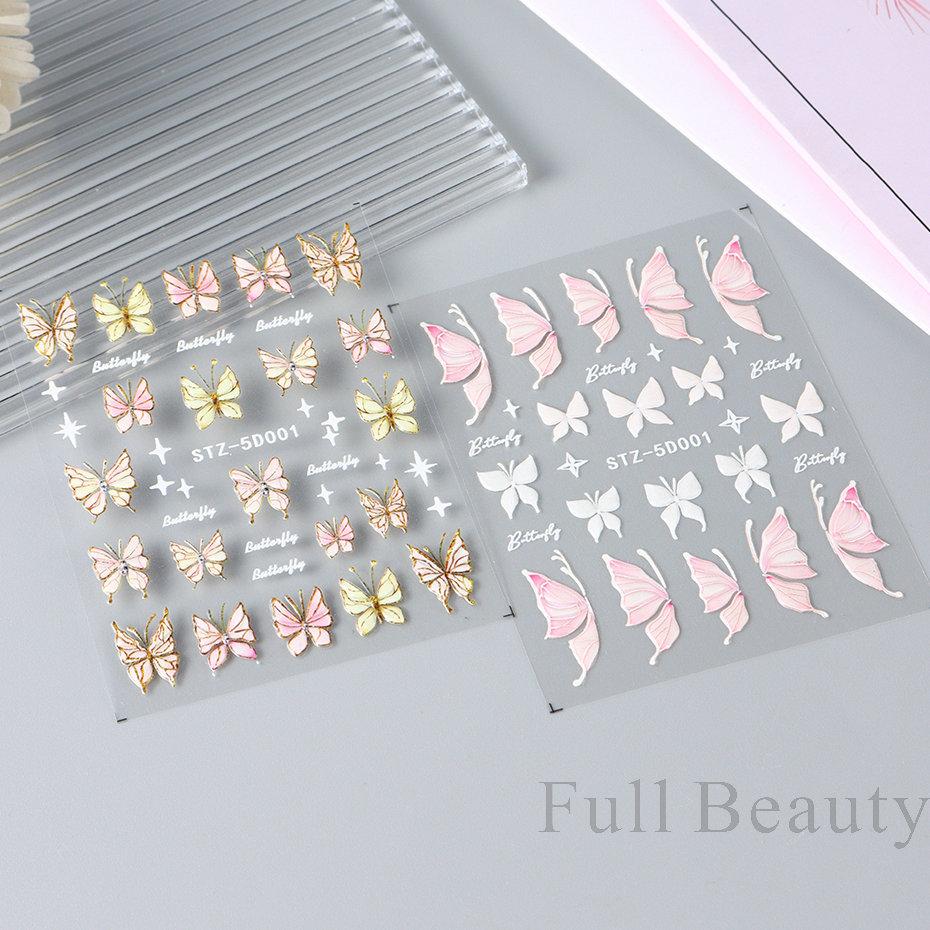 Nail Art Stickers Ins Embossed 5D Three-dimensional Rose Butterfly Ice Transparent Butterfly Adhesive Nail Stickers