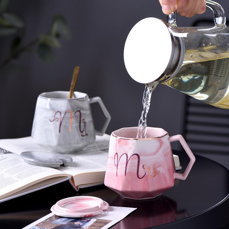 Kubek ceramiczny marmurkowy diamentowy kubek do kawy z pokrywką łyżeczką pudełko prezentowe