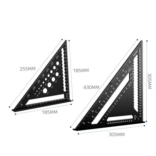 CMD Triangle Ruler for Woodworking, Circular Saw Ruler, Set of 2, 18*18cm x 30*30cm, Aluminum Alloy Measuring Tool, Multifunctional, 0-90 Degree, Accu