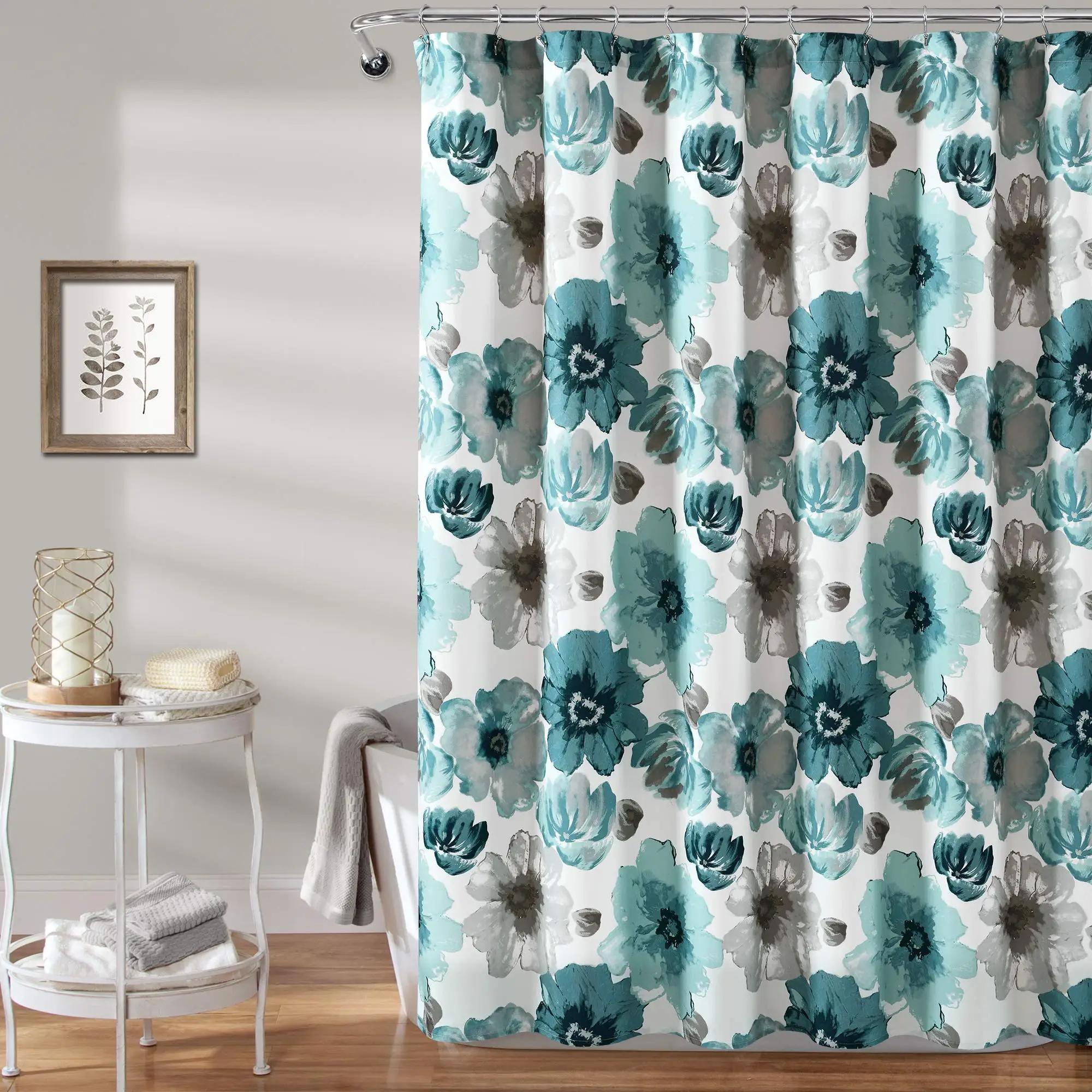 

Blue Classic Flower Garden Shower Curtain,Fabric Floral Print Design Blue Leah Shower Curtain,Bathroom Elegant Floral Bath Decor W90xH180cm