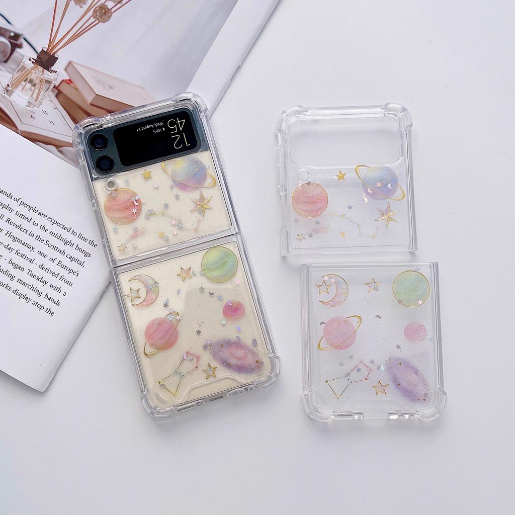 For Samsung Z Flip 3 Case Transparent Fantasy Star Fold Phone Case For Samsung Galaxy Z Flip 4 Zflip3 Soft Shockproof Back Cover