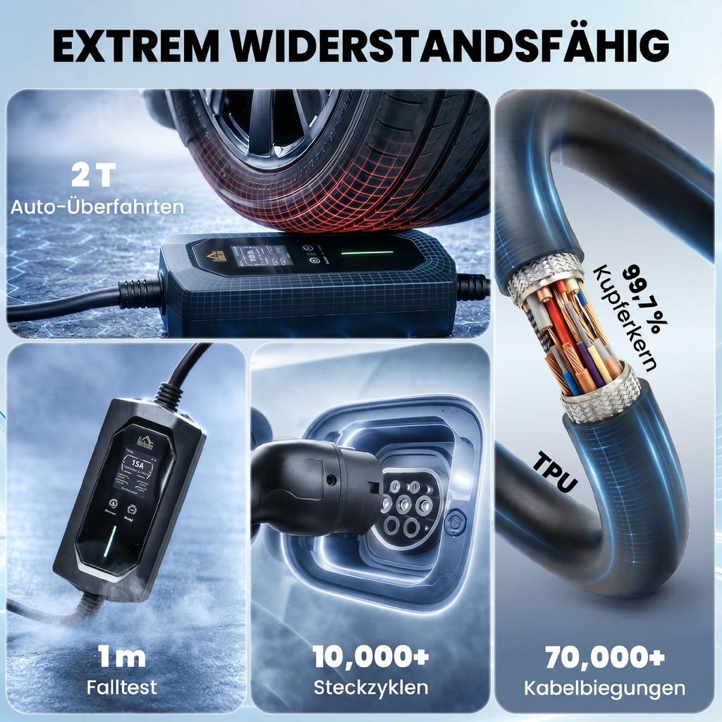 Mobile Wallbox 11kW 8m Typ 2 CEE 6–16A auf Typ 2 IP65 für EV PHEV