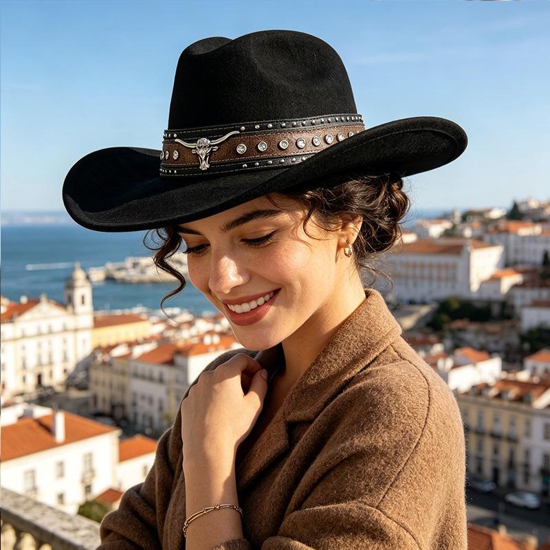 Western Vintage Large Brim Fedora Hat Outdoor Fashion Hat