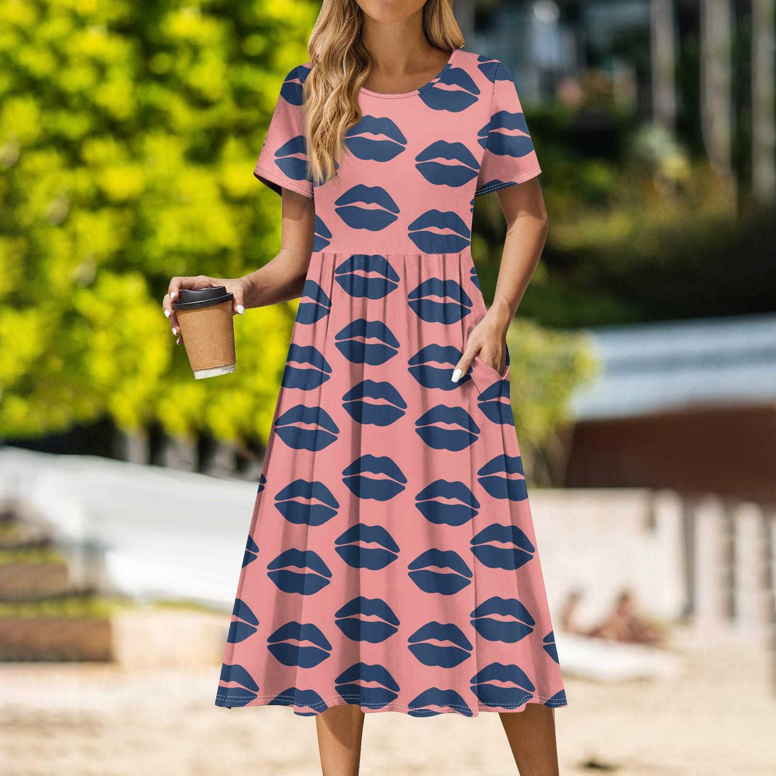 

Женское повседневное платье миди с круглым вырезом на День святого Валентина, классическое повседневное свободное платье с коротким рукавом M