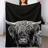 Ghostly Scottish Highland Cow Design. Throw Blanket Lightweight Warm Blanket for Travel Camping