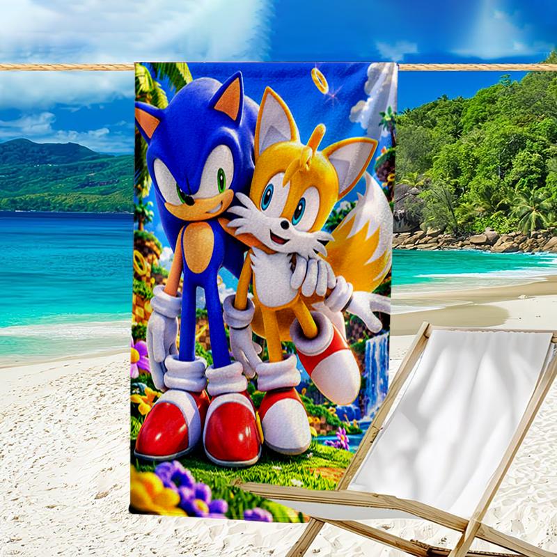 Ultra-Soft Beach Towel with Sonic Theme,Ideal for Pool - Camping, Diving - Perfect Travel Essential, Vibrant Beach Towel.