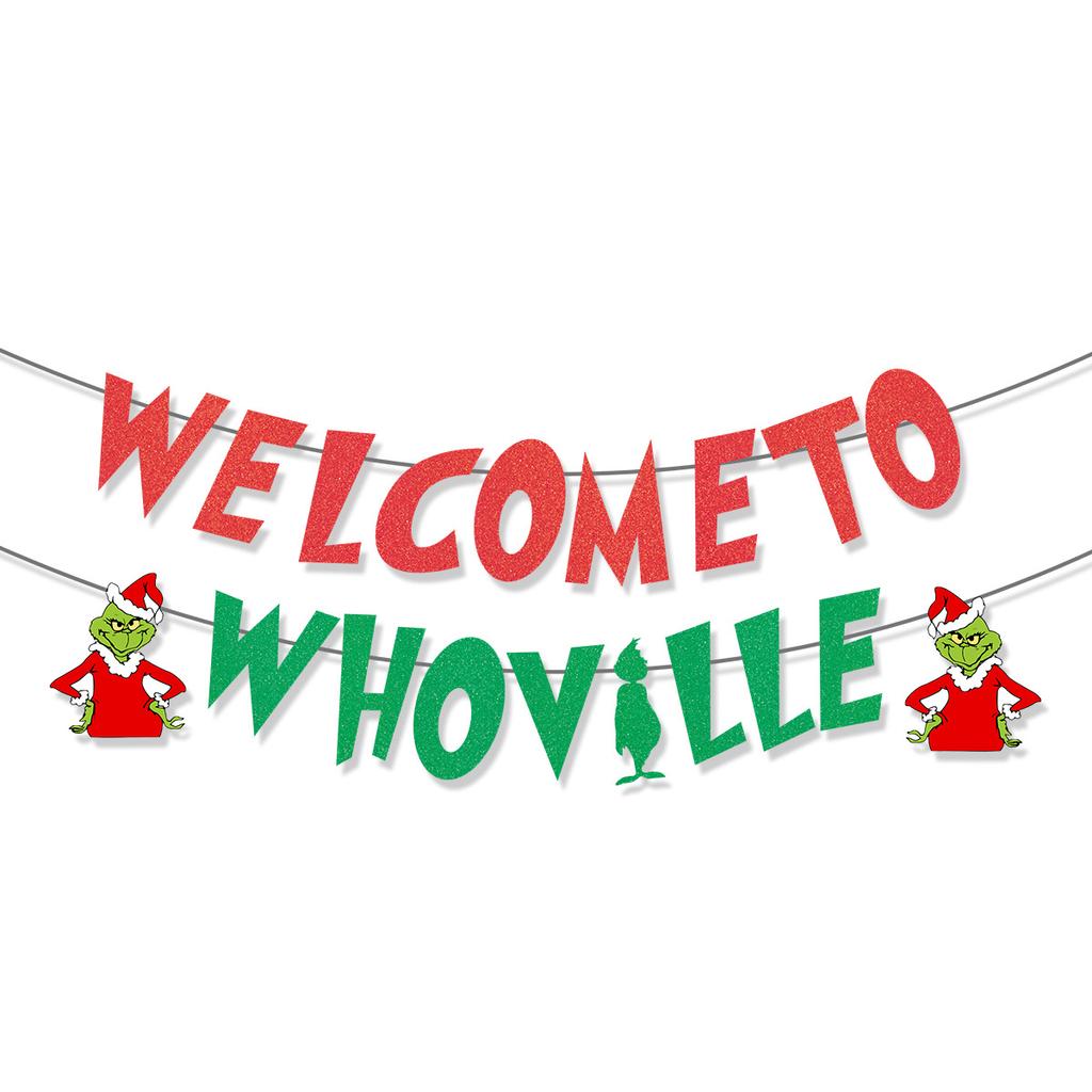 Weihnachten Grinch Themenparty Dekoration Buchstabe La Flagge Willkommen in Whoville Banner