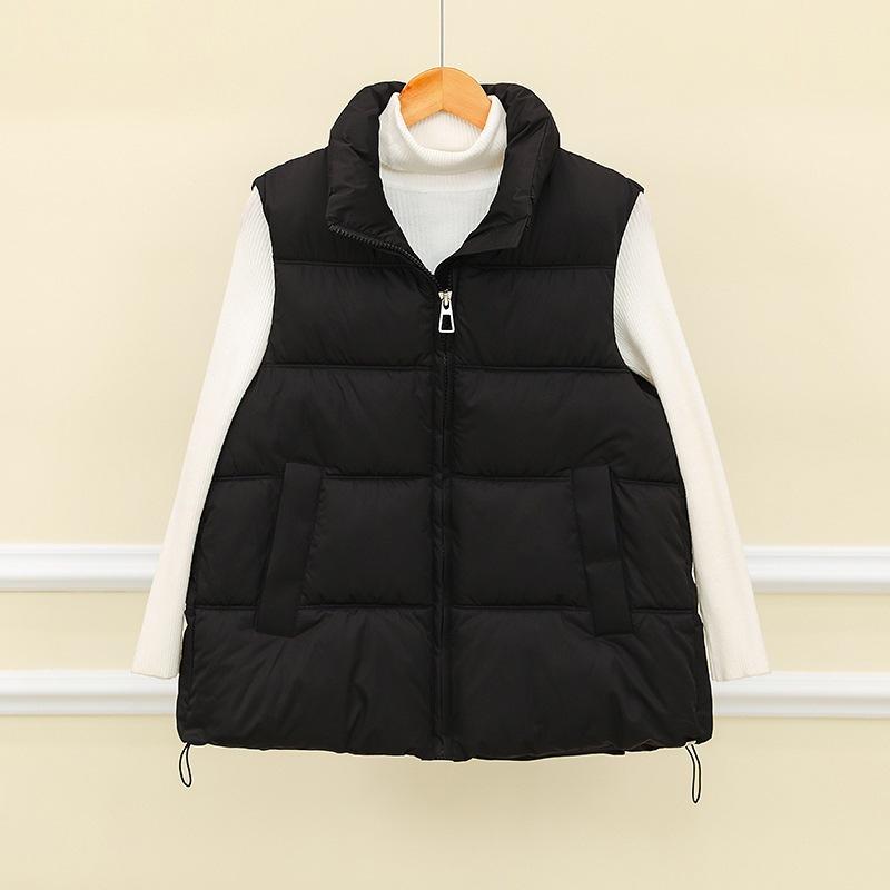 Loose Sleeveless Short Stand-up Collar Vest for Winter Commuting Simple Casual Cotton Vest