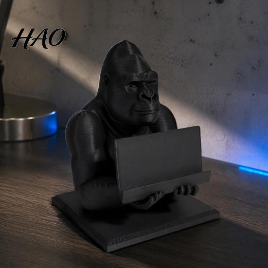 3D Printed Desktop Decor Gorilla Business Card Holder, Phone Stand, Cool Animal Statue Organizer Figurine for Office Home Desk Decor, Gift Colleagues