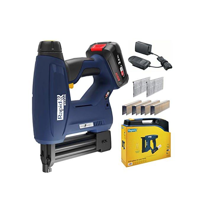 Agrafeuse électrique - rapid - btx606 - batterie 18v - pour agrafes et clous - coffret (boîte + batterie + chargeur) - (5001502)