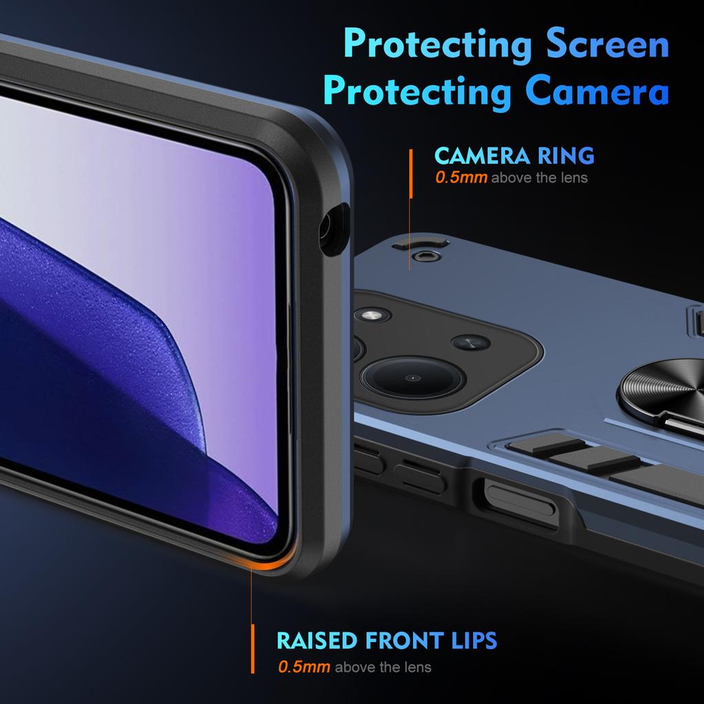 Pro Xiaomi Redmi 15C 4G (Globální) (171 mm)/Poco C85 4G (171 mm) Pouzdro PC+TPU Drop Defend Kryt na telefon s prstenovým stojánkem