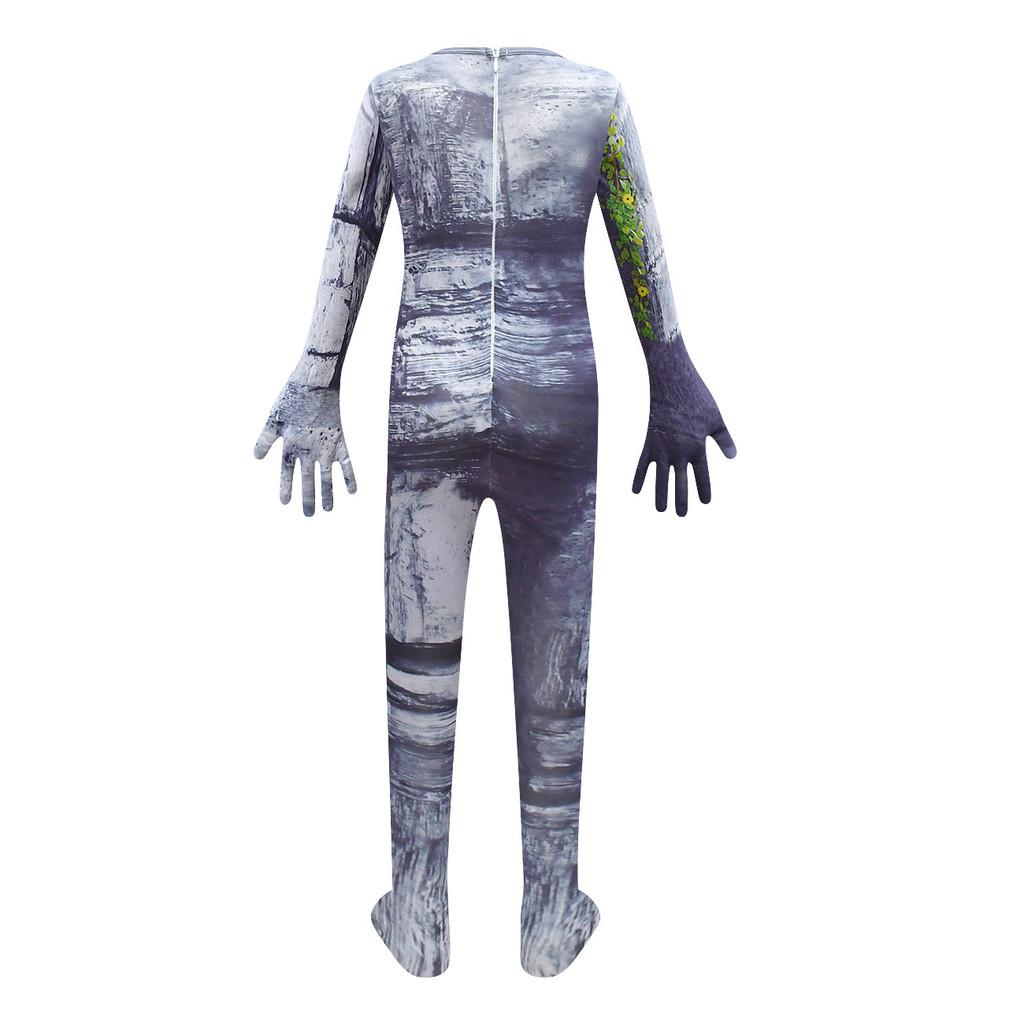 Kids Boys Game Character Stone Print Jumpsuit Mask Set Outfit Halloween Cosplay Costume