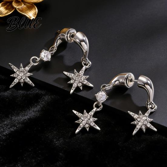Lightweight Star Earrings 1 Pair Women Double Eight-Pointed Pendant Rhinestone